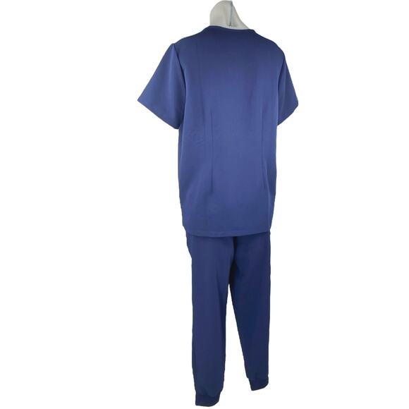 Jaanuu Women's Blue Short Sleeve Pocket Medical Scrub Pants 2 Pc Set Size M - Picture 2 of 5